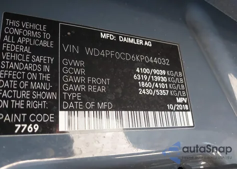 2019 Mercedes-Benz Sprinter 2500 High Roof V6/Standard Roof V6 z USA, uszkodzony, nr VIN WD4PF0CD6KP044032